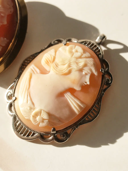 Vintage 1930s Shell Cameo and Gold Filled Metal Woman Brooch Pendant Combo  – The Gemmary, LLC