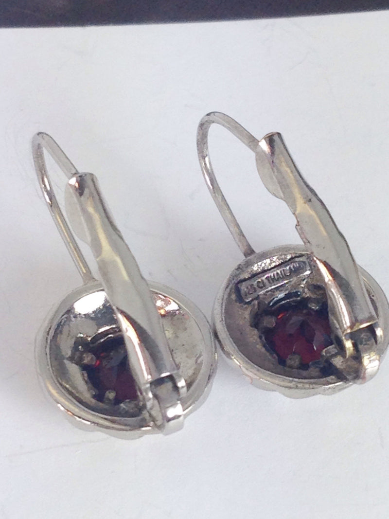 Vintage sterling silver and garnet circle earrings | Thailand red garnet drop earrings | bohemian bridal fine jewelry | windmill earrings