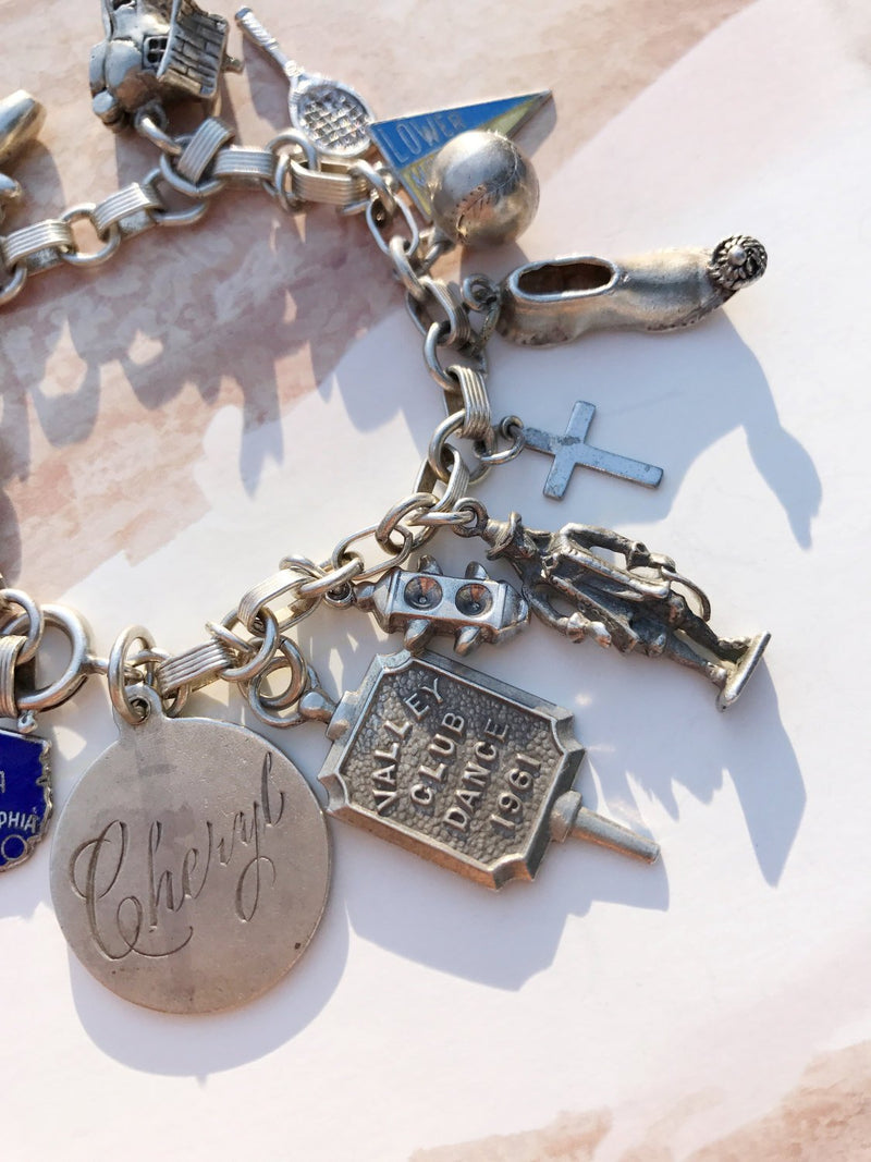 Vintage charm travel bracelet | 1960's sterling silver | Pennsylvania, Philadelphia, sports, William Penn, horse, travel, Cheryl charms