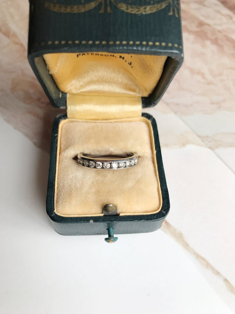 Vintage diamond wedding band | 14k white gold .33 CT Art Deco style | bridal fine stack jewelry | half eternity diamond band | size 5 1/4