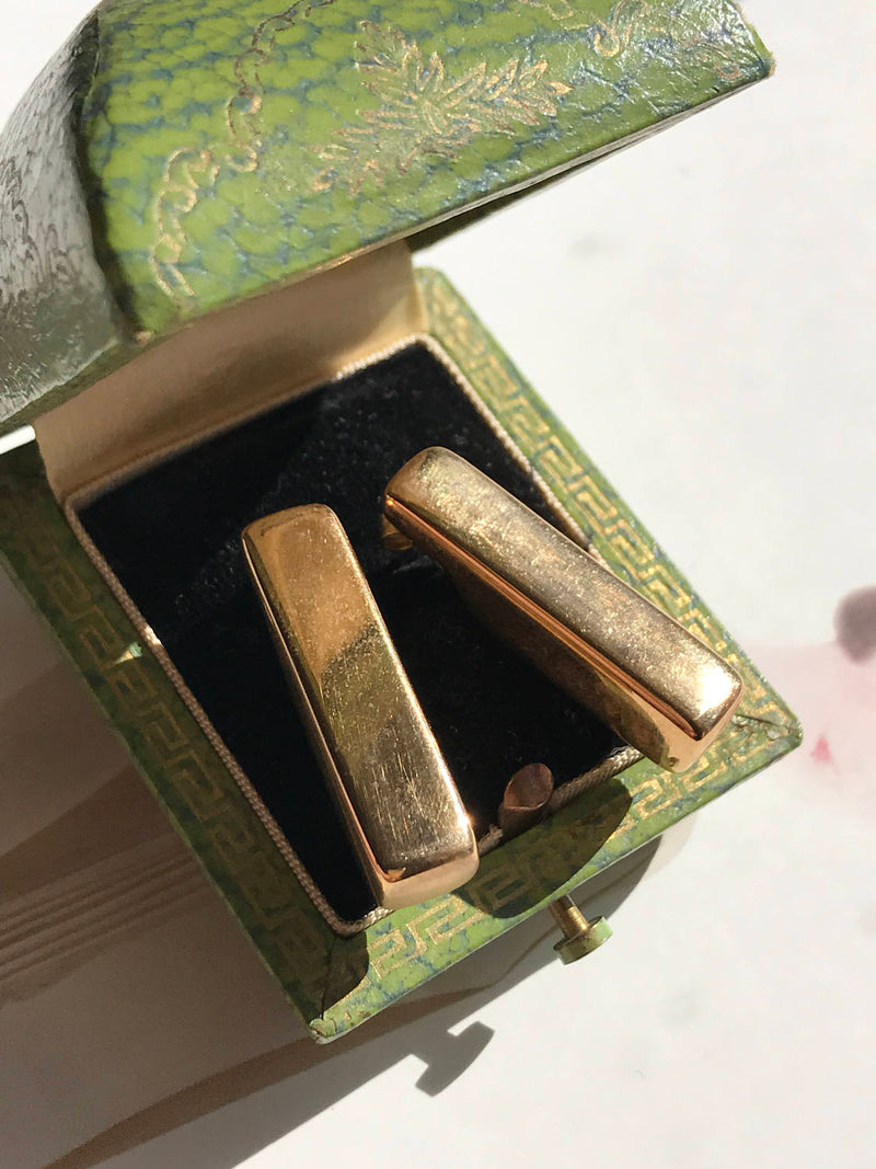 Vintage stick drop earrings | 14k gold bar modernist geometric rectangle box post earring | minimalist contemporary bohemian | fine jewelry