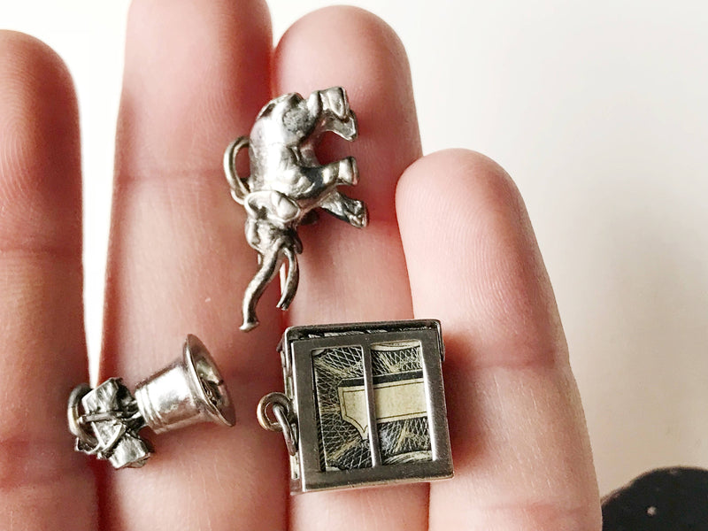 Vintage charm necklace | elephant, Liberty Bell Philadelphia, dollar bill vintage charms | gift for good luck | gift for entrepreneur