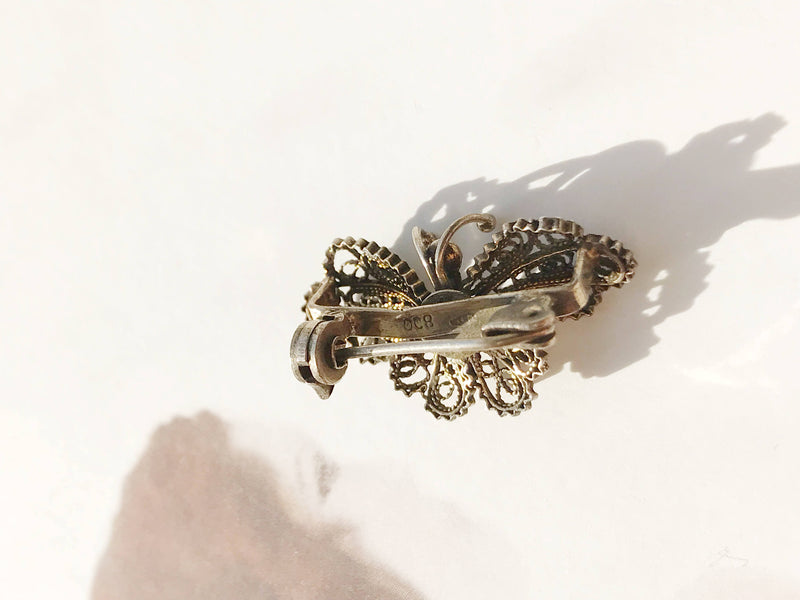 Antique butterfly pin | 1920's Art Deco small dainty cannetille filigree butterfly brooch | 800 silver gilt | change, hope, strength gift