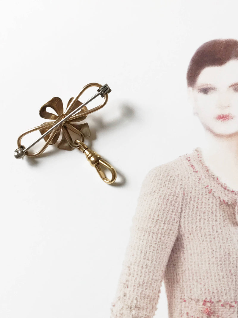 Vintage flower pin charm holder fob pendant | 1940's Art Deco Van Dell rosy gold filled floral brooch | flower bridal hair pin