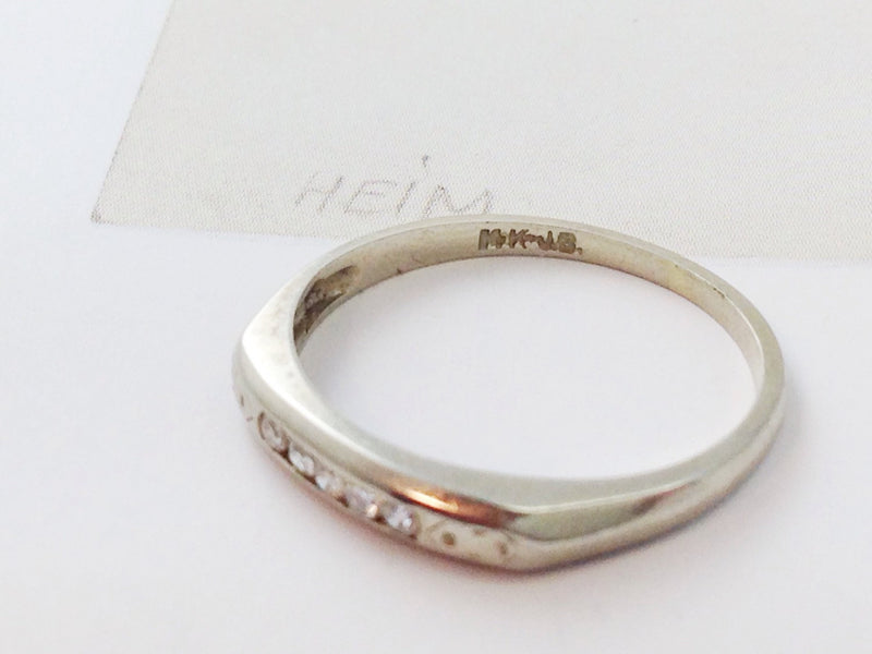 Art Deco diamond wedding band ring | vintage 14k white gold dainty simple geometric bridal stacking ring | fine wedding jewelry | size 5 3/4
