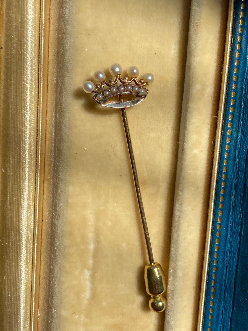 Antique Crown Seed Pearl Stick Pin