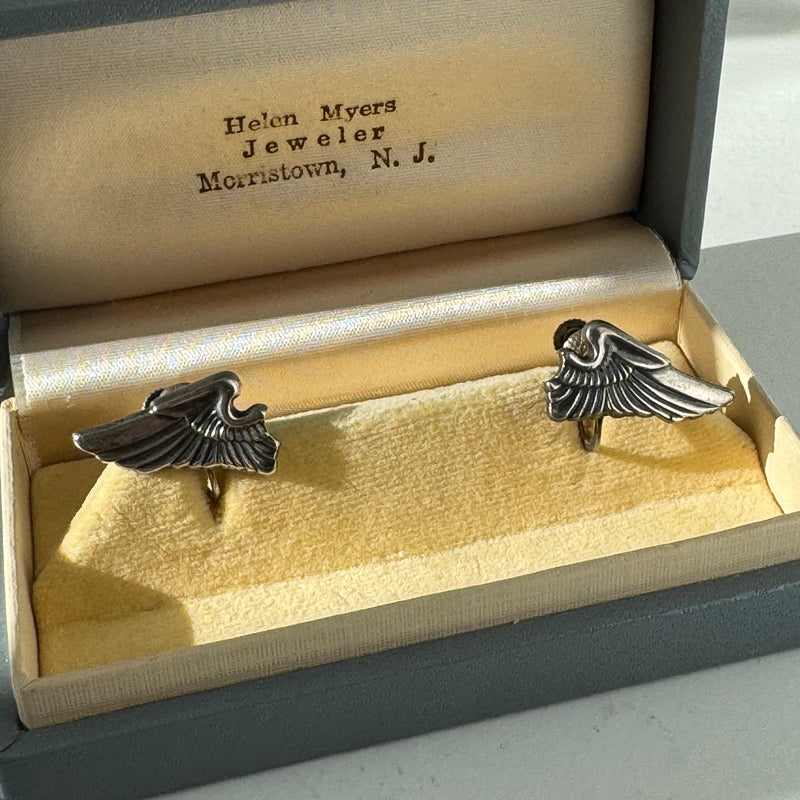 Vintage Sterling Silver Screwback Wing Earrings