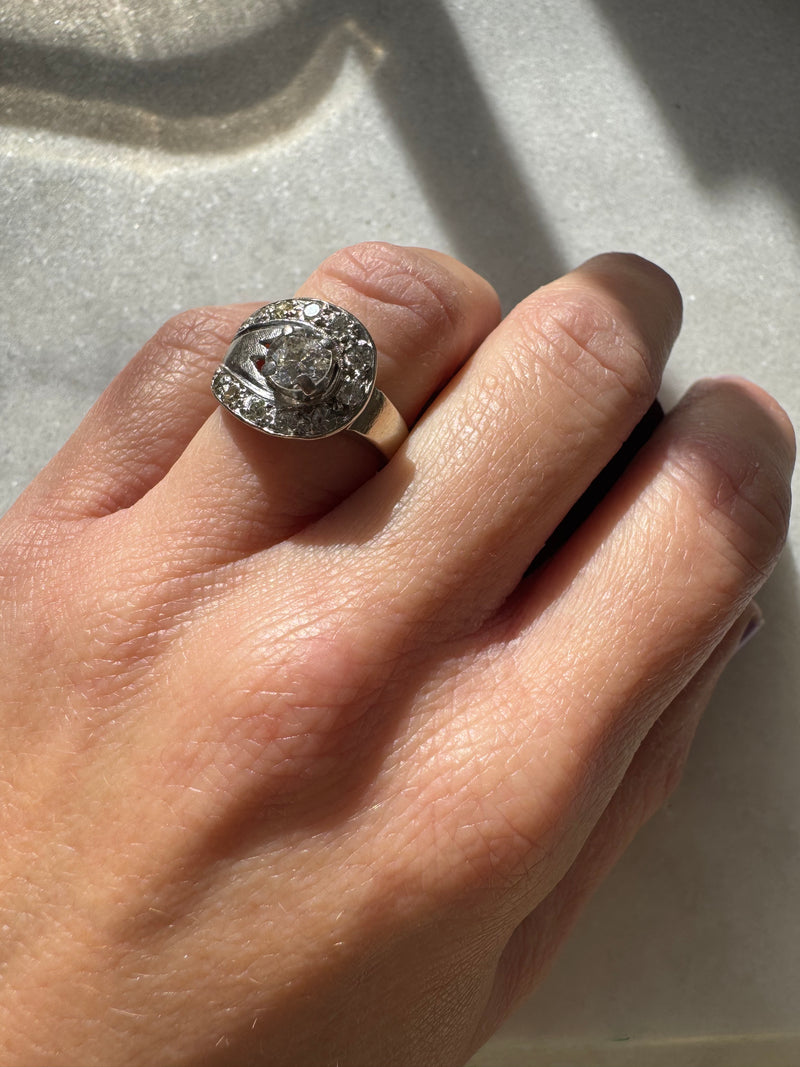 Mid Century White Gold 1 ct Diamond Cocktail Ring