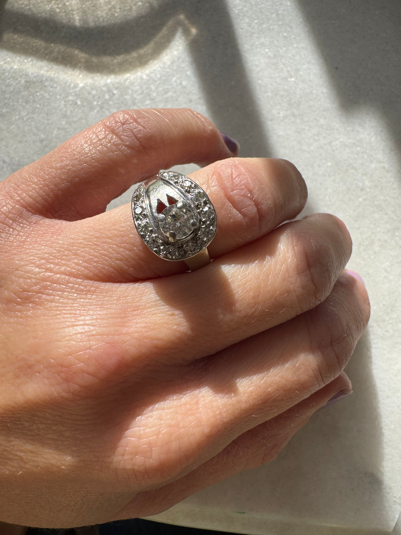 Mid Century White Gold 1 ct Diamond Cocktail Ring