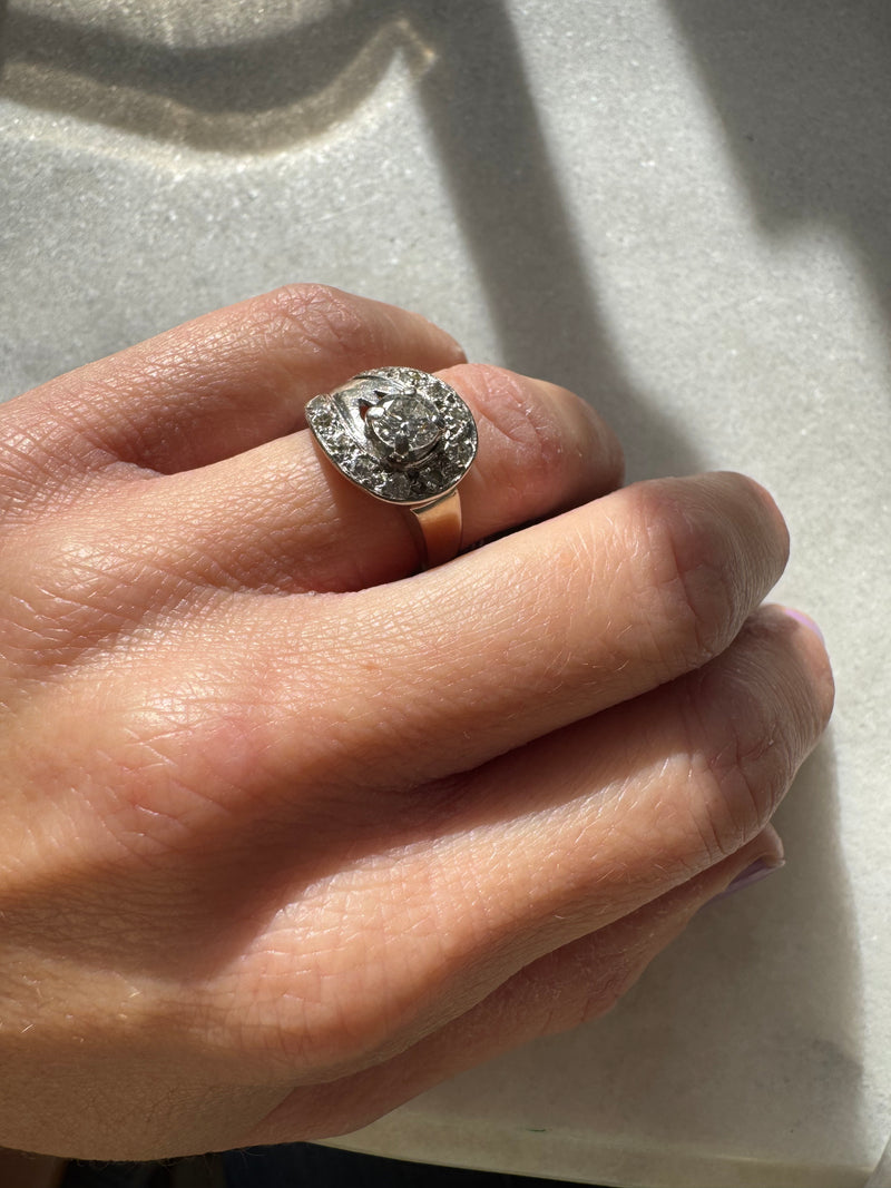 Mid Century White Gold 1 ct Diamond Cocktail Ring