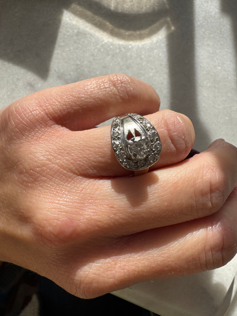 Mid Century White Gold 1 ct Diamond Cocktail Ring