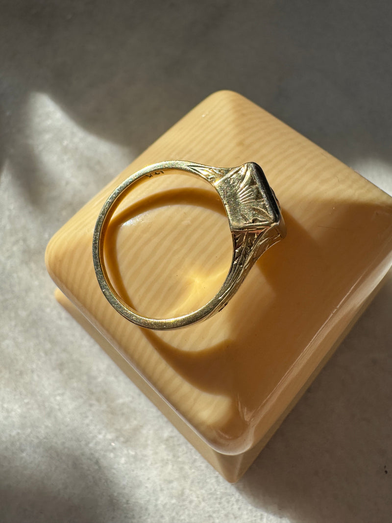 Edwardian Square Diamond Engagement Ring with Wheat Sheaf Engraving