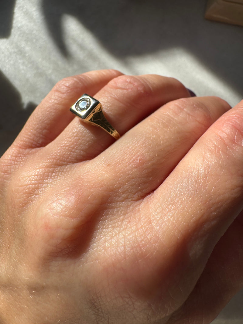 Edwardian Square Diamond Engagement Ring with Wheat Sheaf Engraving