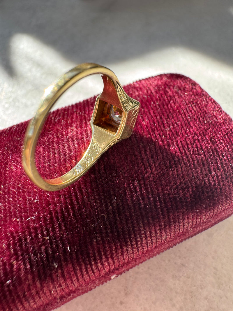 Edwardian Square Diamond Engagement Ring with Wheat Sheaf Engraving