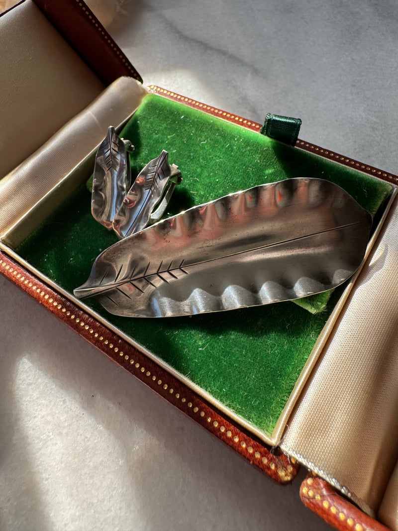 Modernist Danish Leaf Earring and Brooch Set