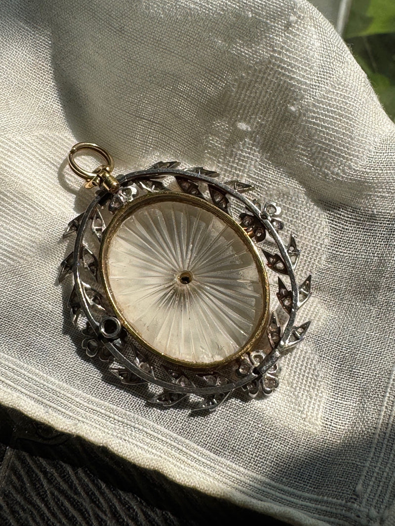 Antique Rock Crystal and Rose Cut Diamond Pendant