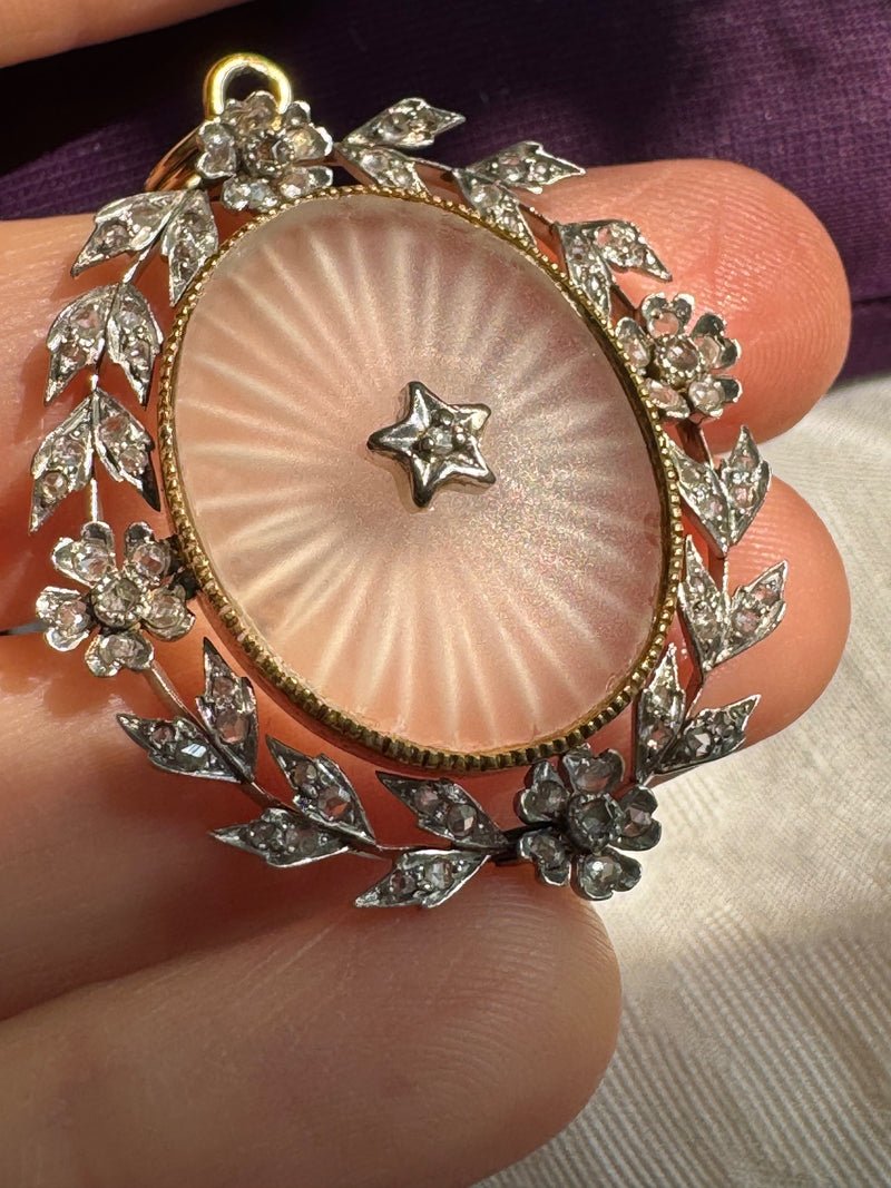 Antique Rock Crystal and Rose Cut Diamond Pendant