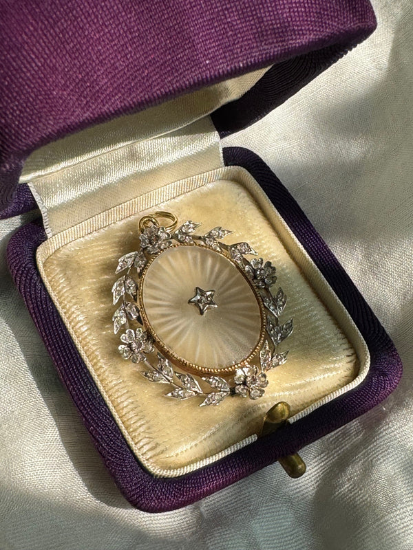 Antique Rock Crystal and Rose Cut Diamond Pendant