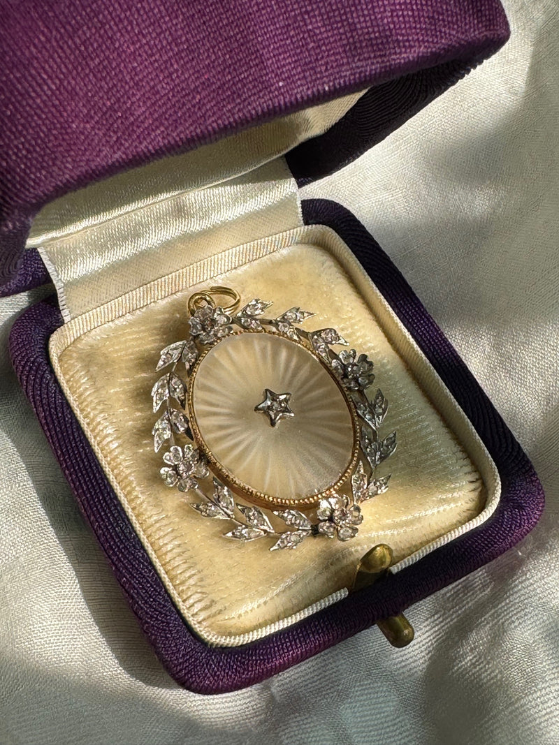 Antique Rock Crystal and Rose Cut Diamond Pendant