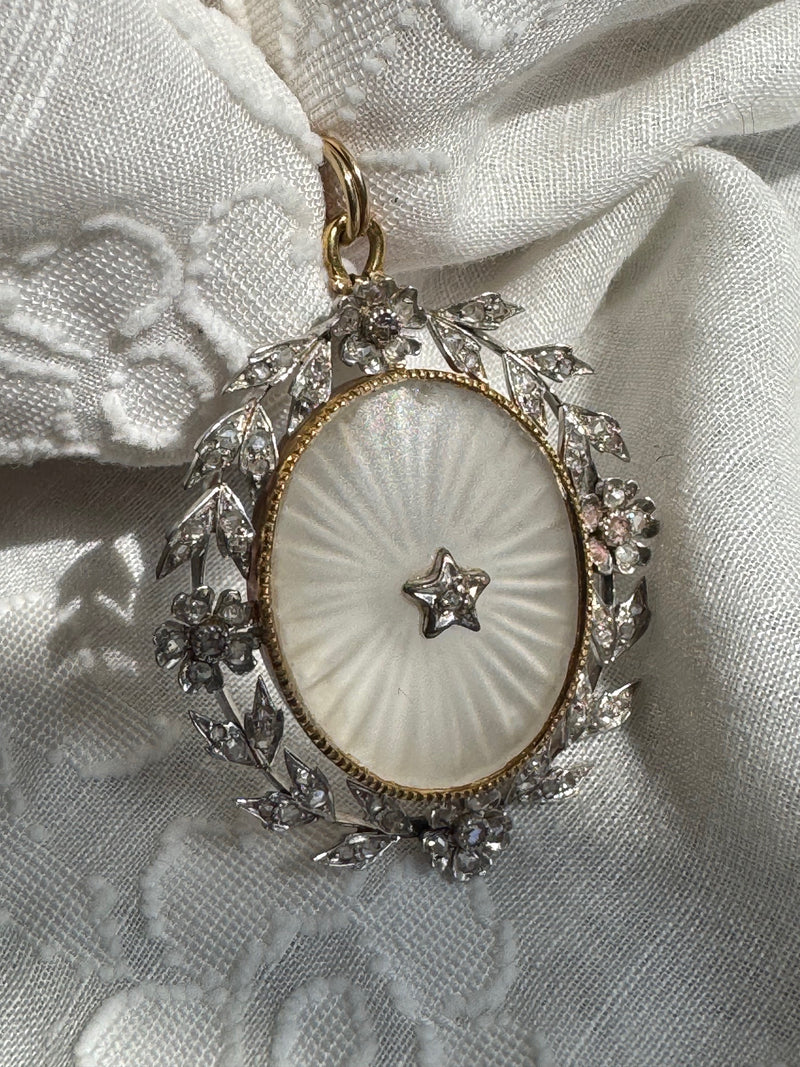 Antique Rock Crystal and Rose Cut Diamond Pendant