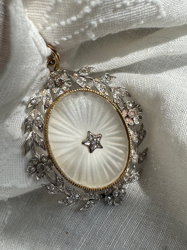 Antique Rock Crystal and Rose Cut Diamond Pendant