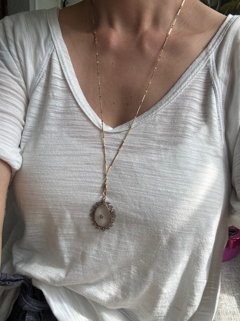 Antique Rock Crystal and Rose Cut Diamond Pendant