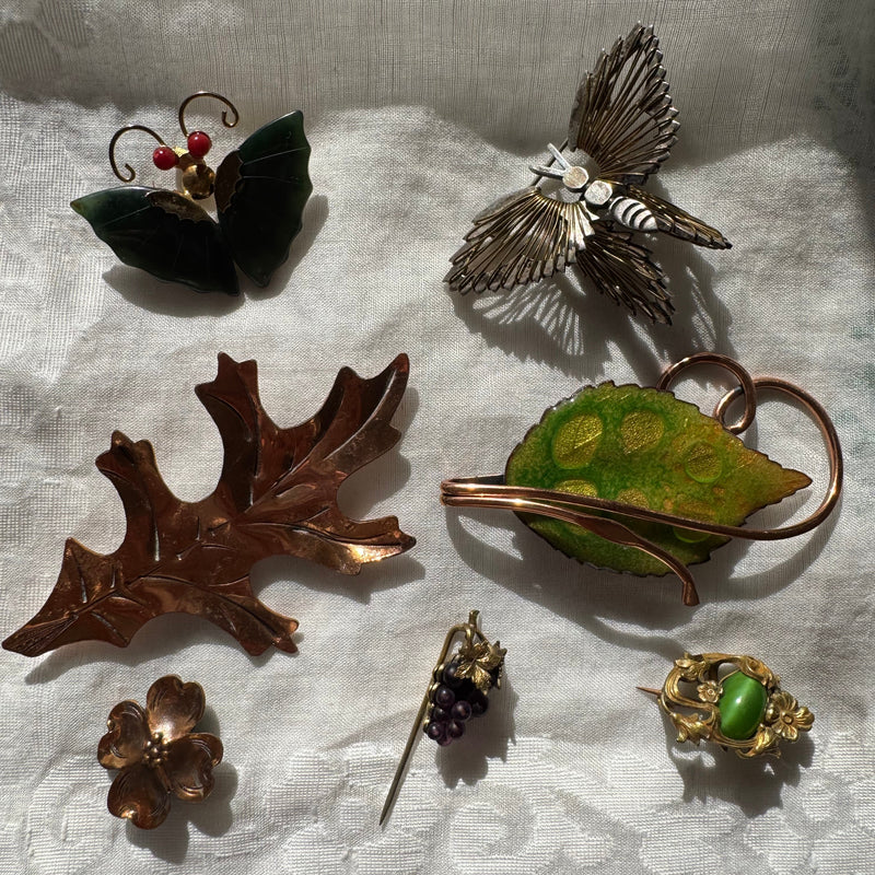 Nature Themed Vintage Pins - Dogwood flower, Leaves, Flowers, Grapes, Butterflies