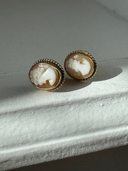 Vintage 14k Gold Carved Cameo Earrings