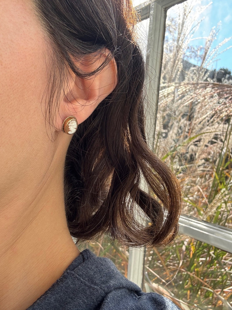 Vintage 14k Gold Carved Cameo Earrings