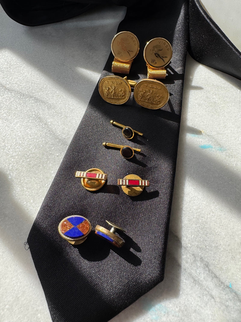 Vintage Cufflinks - Zodiac, Intaglio, Enamel, Lapis Lazuli