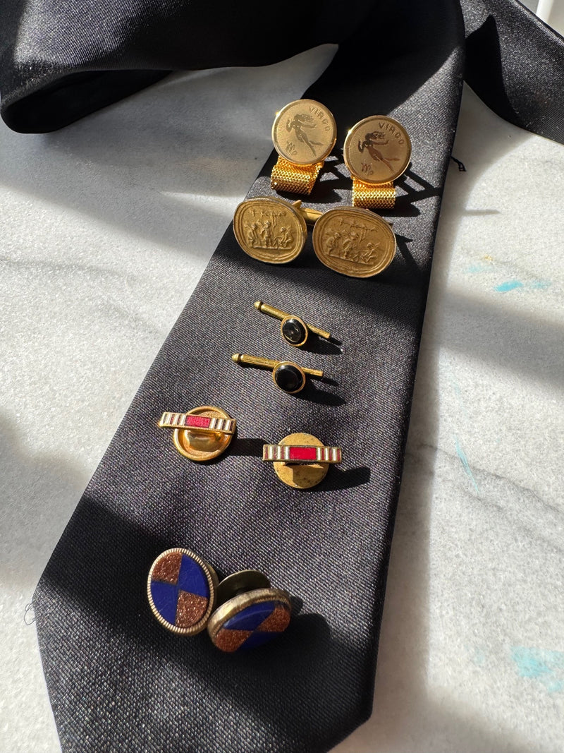 Vintage Cufflinks - Zodiac, Intaglio, Enamel, Lapis Lazuli