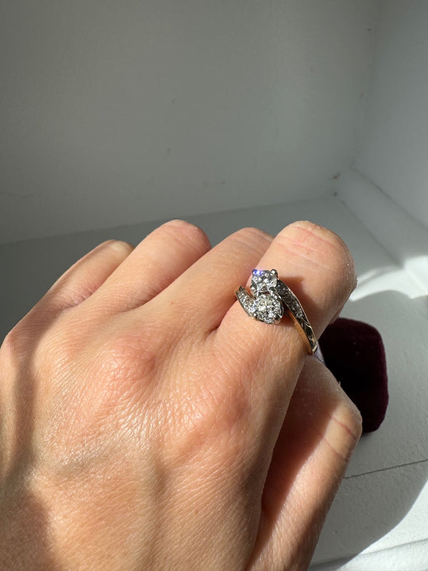 Vintage Toi et Moi Ring with Old Cut Diamonds