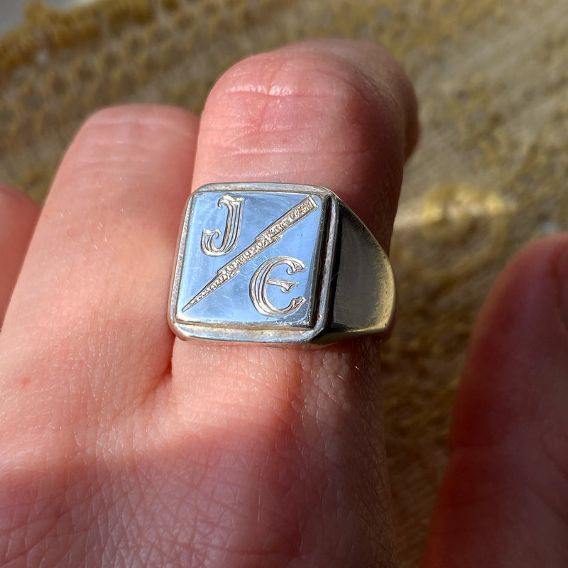 Art Deco Silver Square Signet with Custom Hand Engraving