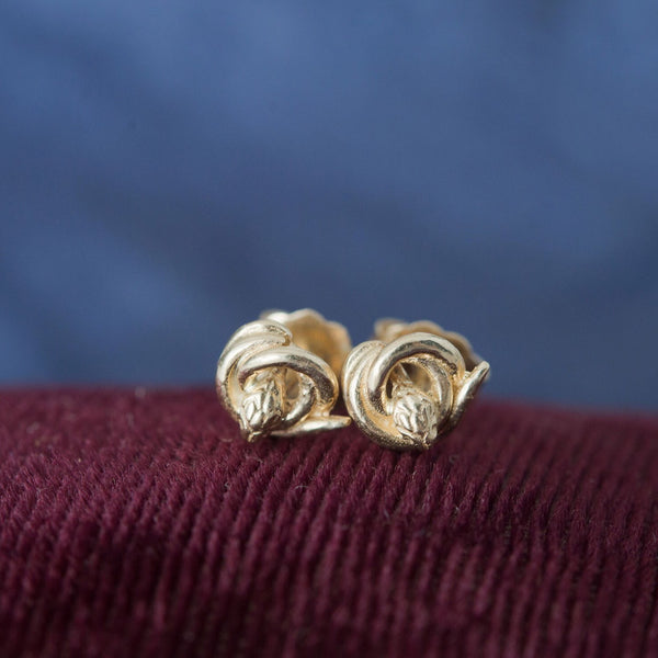 recycled Gold Snake Stud Earrings | antique style small symbolic earrings | fertility, love, rebirth jewelry 