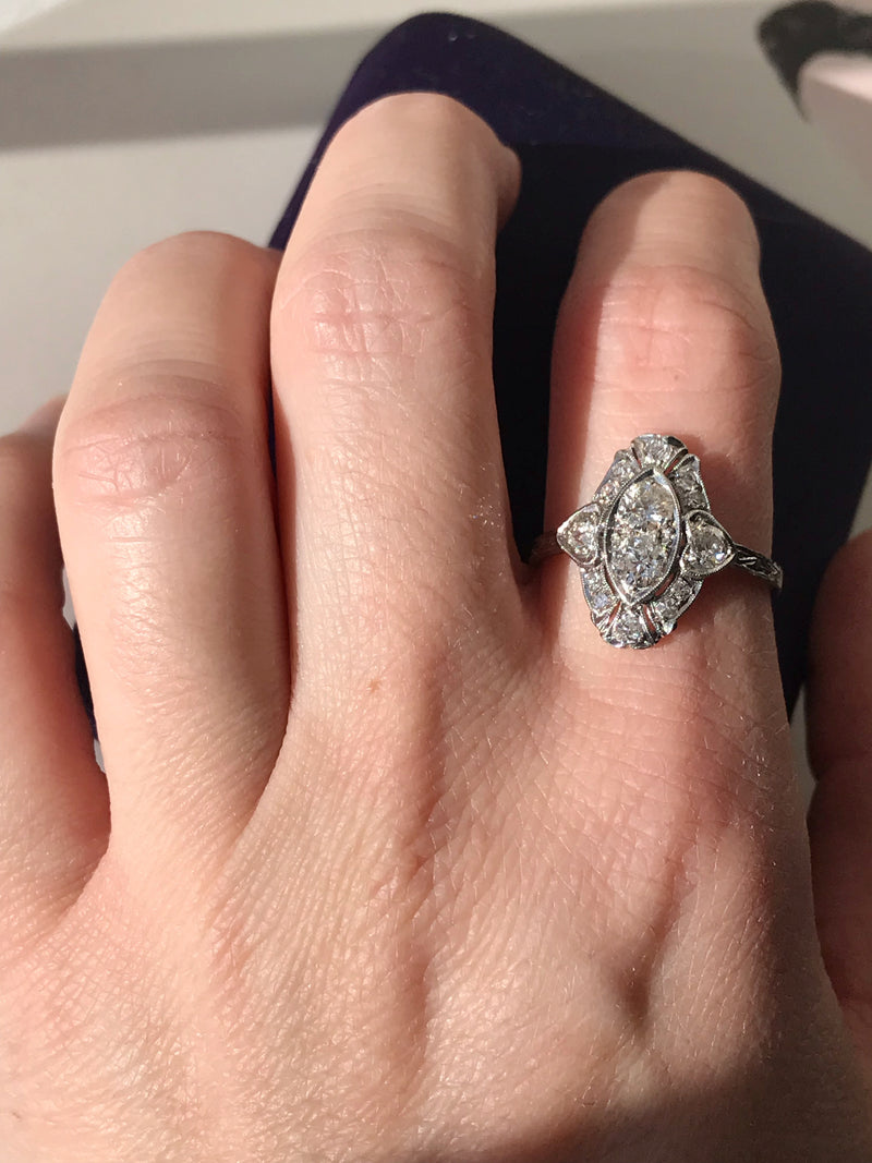 Art Deco Heart Engagement Ring