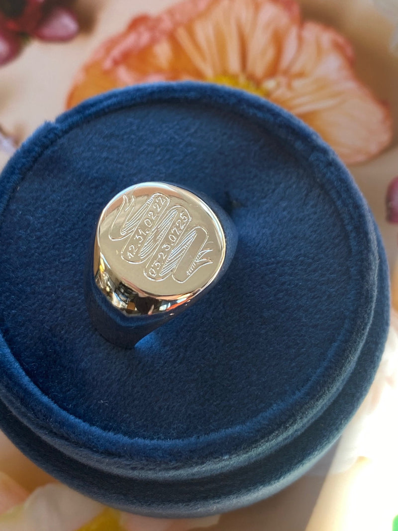 Classic Signet with Custom Hand Engraving in Sterling Silver