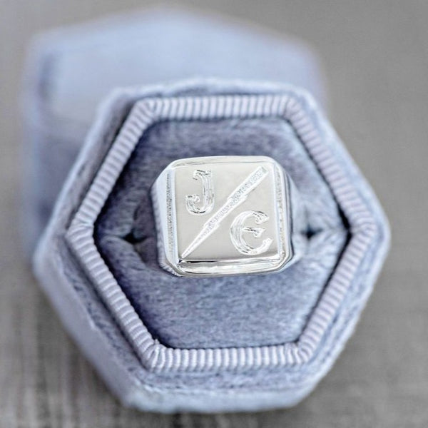 Art Deco Silver Square Signet with Custom Hand Engraving