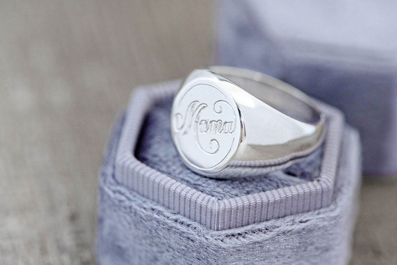 Classic Signet with Custom Hand Engraving in Sterling Silver