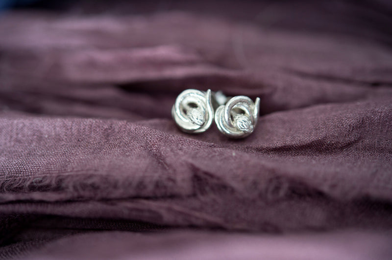 Recycled sterling silver Snake Stud Earrings | antique style small symbolic earrings | fertility, love, rebirth jewelry 