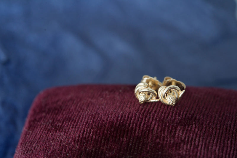 recycled Gold Snake Stud Earrings | antique style small symbolic earrings | fertility, love, rebirth jewelry 