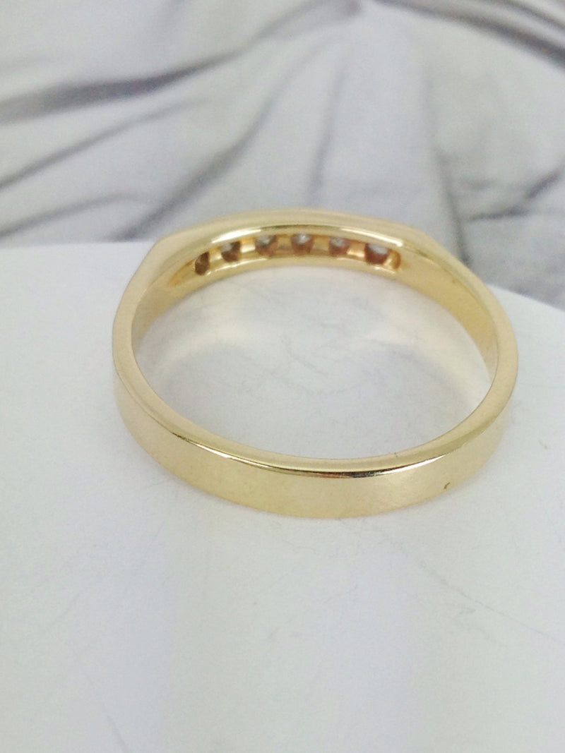 Vintage diamond wedding band ring | 14k yellow gold 6 stone fine bridal engagement stacking jewelry | geometric Art Deco style | size 6 3/4