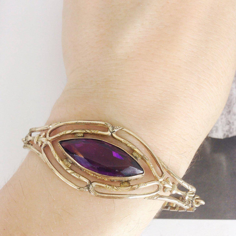 Antique 1920's purple glass bracelet | vintage expandable watch chain gold filled bracelet | Art Deco bracelet | purple wedding jewelry