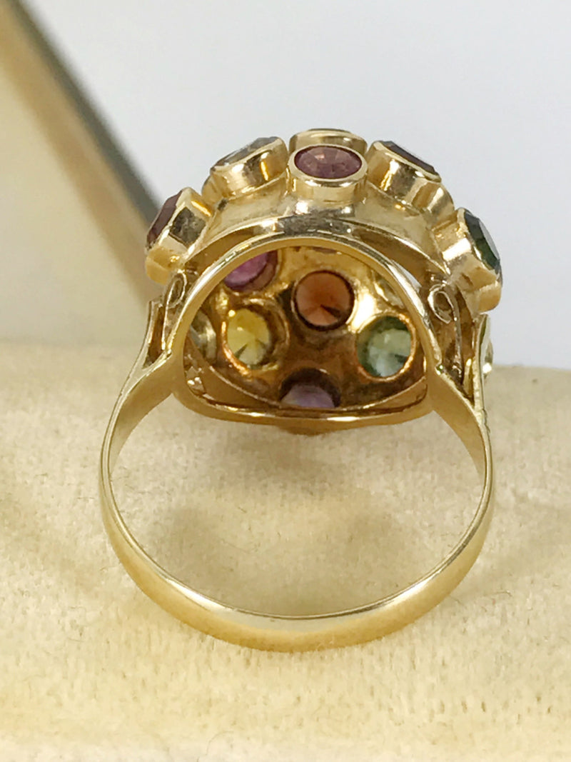 Vintage Sputnik ring | Cartier style H. Stern | 18k gold multistone dome ring | amethyst, garnet, aqua, citrine, peridot, tourmaline | 5 1/4