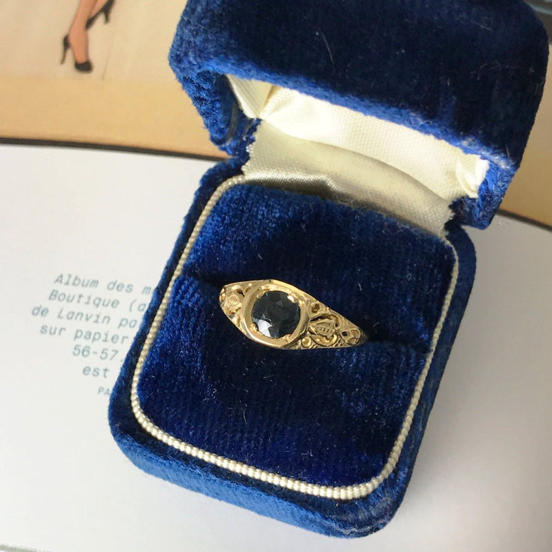 Vintage filigree sapphire engagement ring | 1950's Art Deco style | 14k gold Australian sapphire | cocktail bridal jewelry | size 5