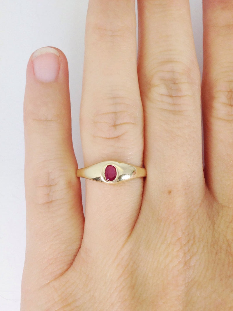 Vintage ruby solitaire ring | 14k gold stack engagement promise ring | red gemstone July birthstone | bridal fine jewelry | size 5 3/4