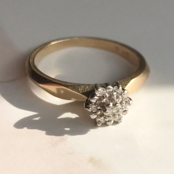 Vintage diamond cluster engagement promise ring | 10k gold multi diamond star | white and yellow gold | bridal fine stack ring | size 5