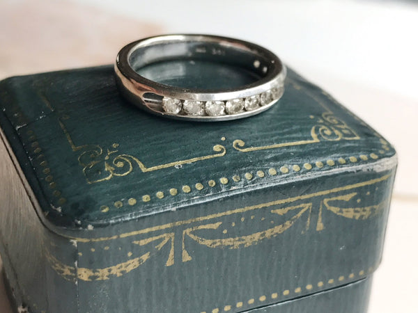 Vintage diamond wedding band | 14k white gold .33 CT Art Deco style | bridal fine stack jewelry | half eternity diamond band | size 5 1/4