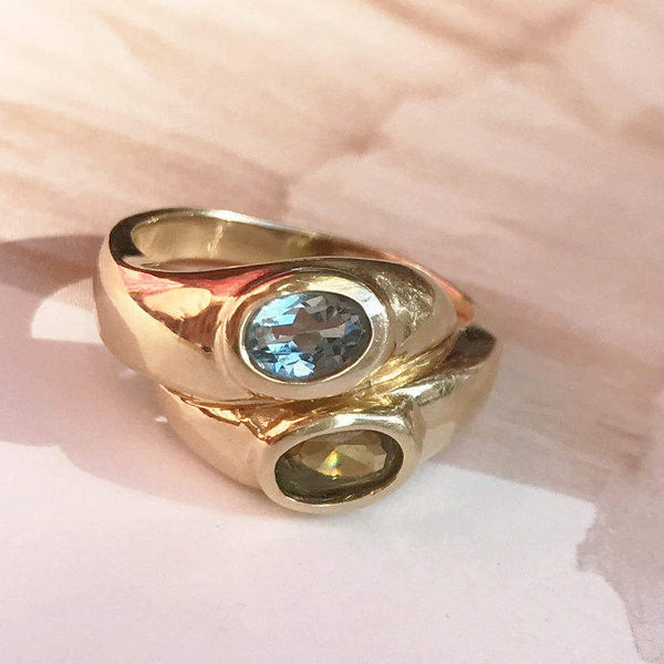 Vintage aquamarine and peridot Toi et Moi ring | 14 k gold retro 1960's double snake bypass | March August blue green birthstone | size 4.5