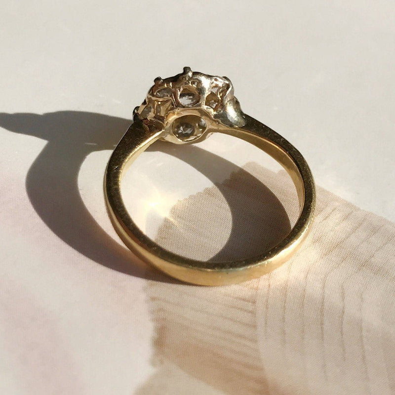 Antique diamond cluster ring | 18k yellow gold half carat star basket cathedral setting | Art Deco 1920's engagement ring | size 4