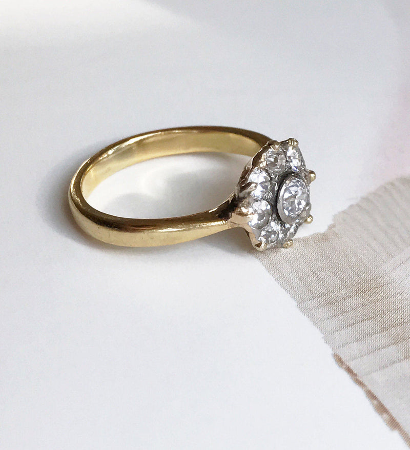 Antique diamond cluster ring | 18k yellow gold half carat star basket cathedral setting | Art Deco 1920's engagement ring | size 4